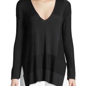 Urban Zen V-Neck Long-Sleeve Silk-Cotton Knit Pullover Sweater